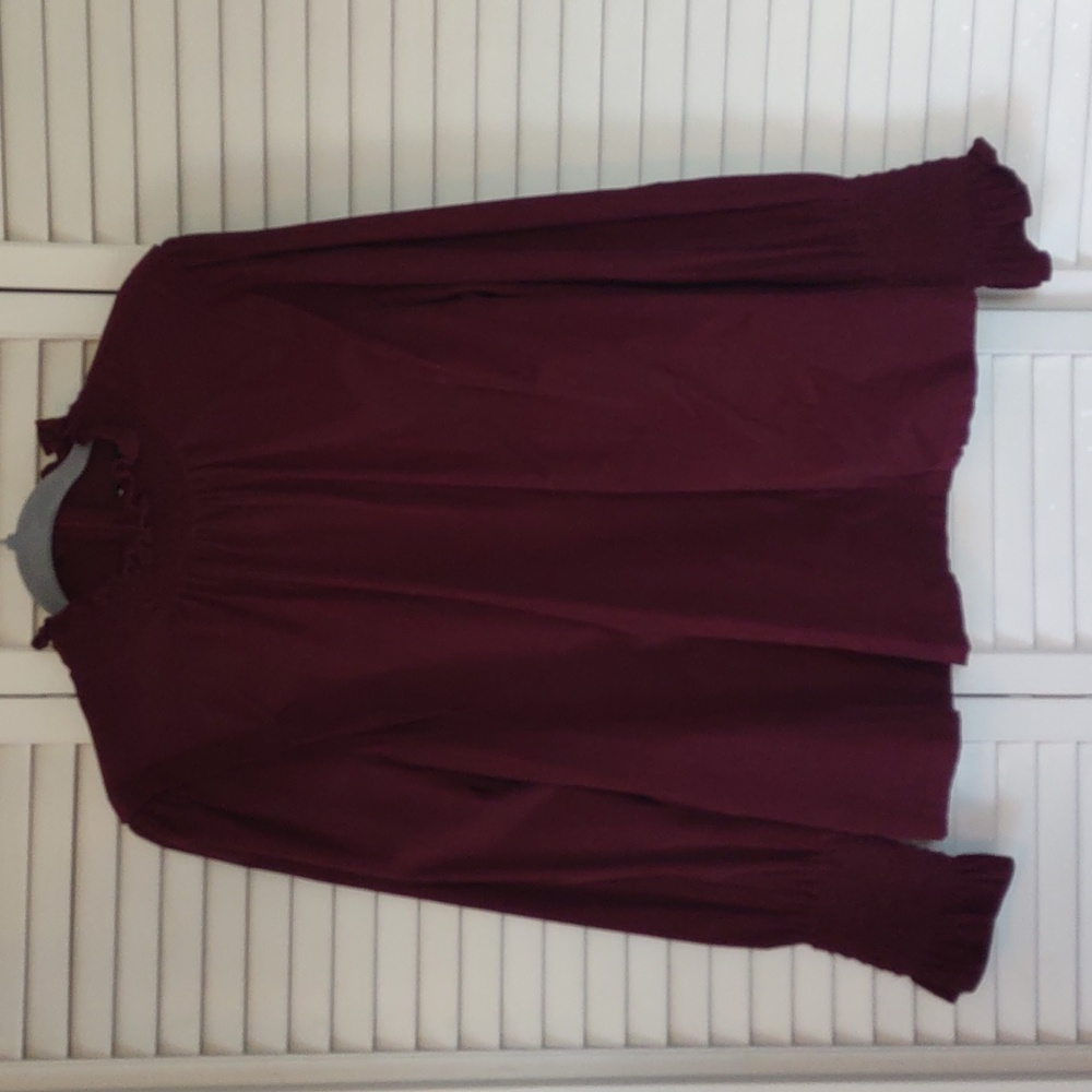Ann Taylor Burgundy Blouse. Stretchy Cotton Corduroy. Size Large.